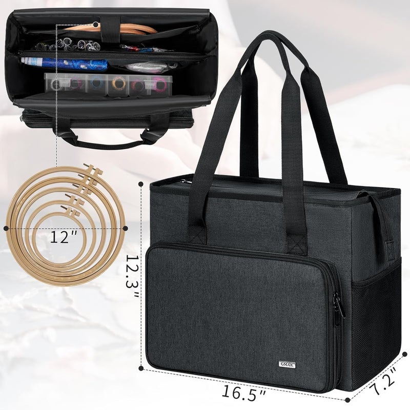 GMAK Embroidery Storage Bag, Embroidery Project Carrying Bags for Embroidery Kit/Cross Stitch Supplies/Stitch Tools Kit, Embroidery Supplies Storage Tote Case with Multiple Pockets, Bag Only, Black - Image 5